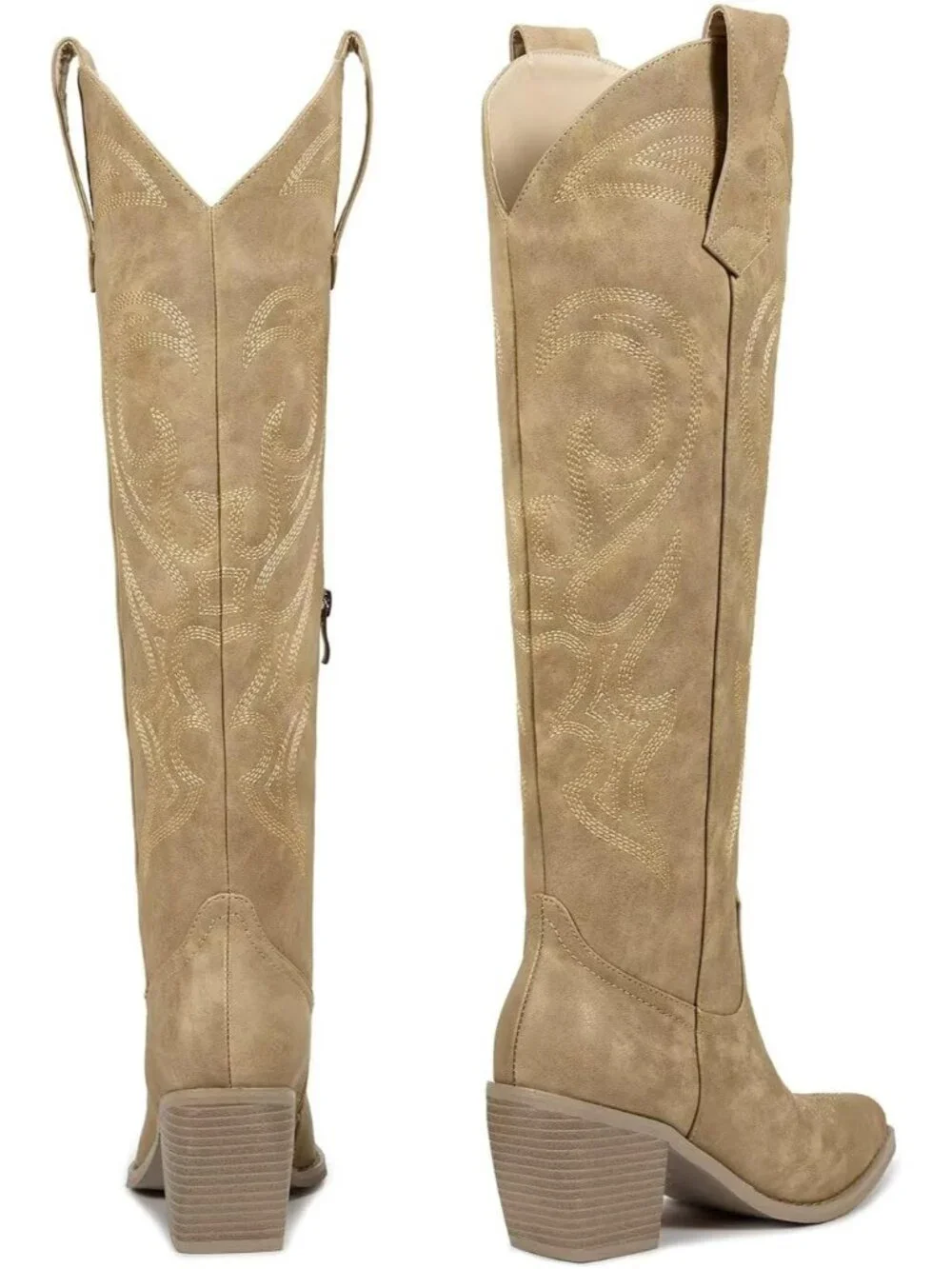 Women's Apricot Western Knee High Cowgirl Boots Zipper Convenience Casual Wear